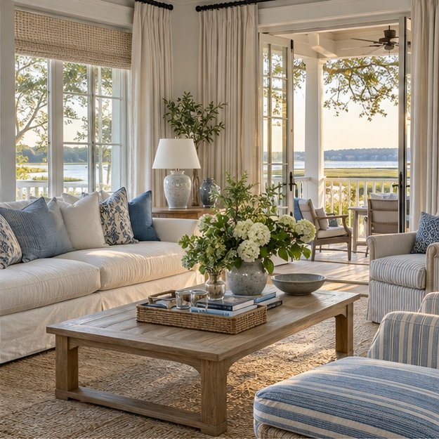 Illustrative coastal living room